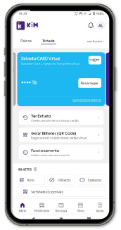 Tela do aplicativo KIM mostrando o cartão SalvadorCARD Virtual.